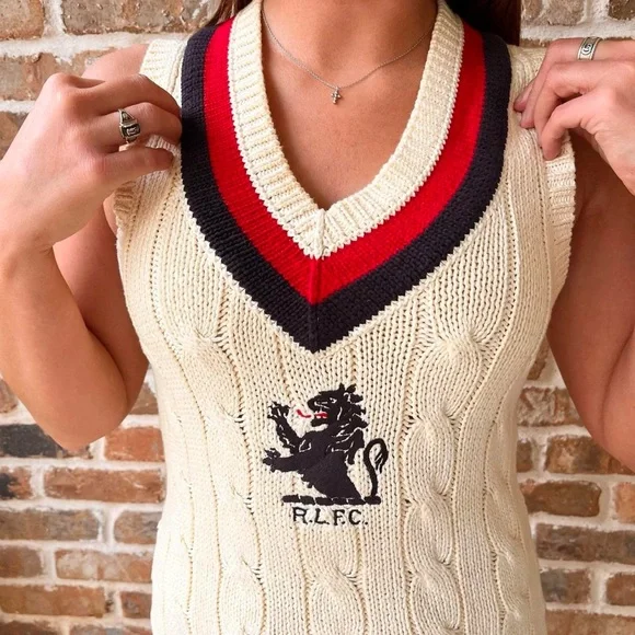 Cream and Red Women's Ralph Lauren Rugby Sweater Dress - Picture 8 of 8